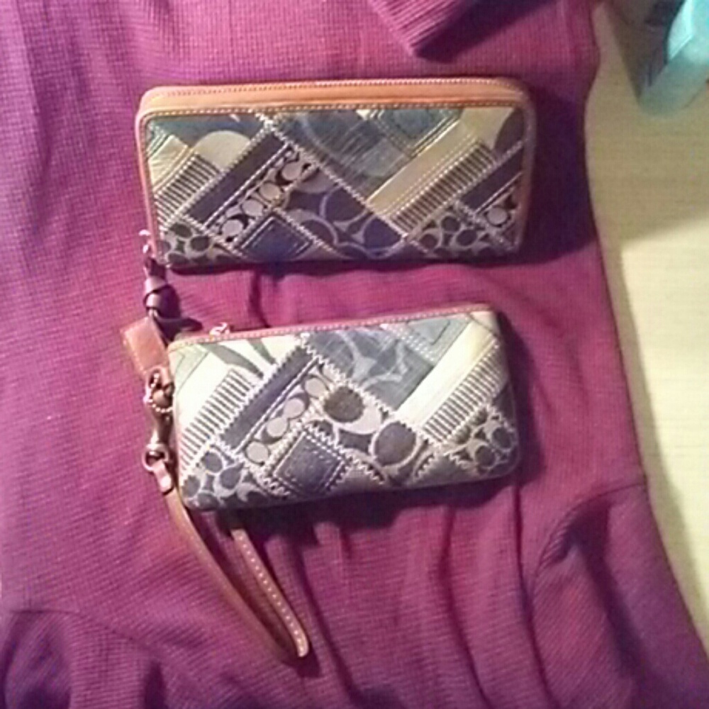 Coach denim patchwork wallet and wristlet